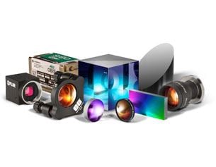 Group of branded optics including lenses, beamsplitters, windows, optomechanics, and more.