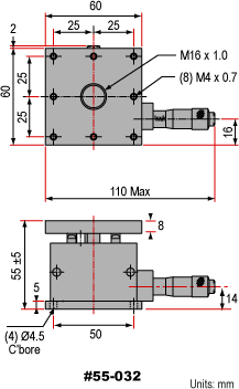 60mm X 60mm Mounting Stage Size Metric Z Axis Stage