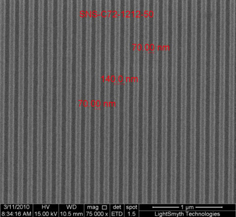 SEM Image of 139nm, 50nm Groove Depth Linear Silicon Nanostamps (Top Down)
